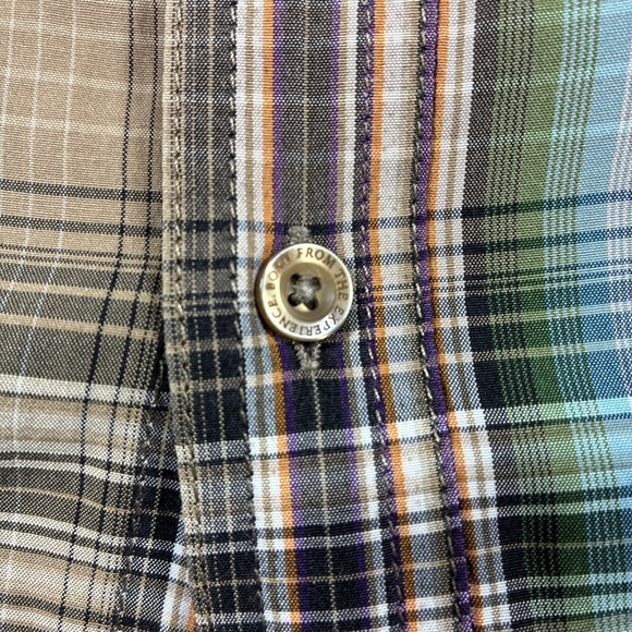 prAna Button Up Shirt Short Sleeve Mens Medium Plaid Organic Cotton Polyester - Picture 2 of 12